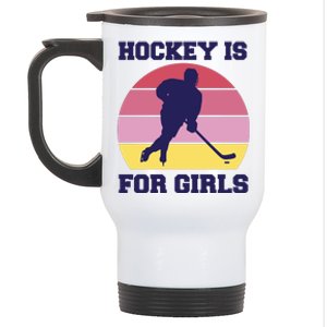 Hockey Is For Girls Retro Sunset Stainless Steel Travel Mug