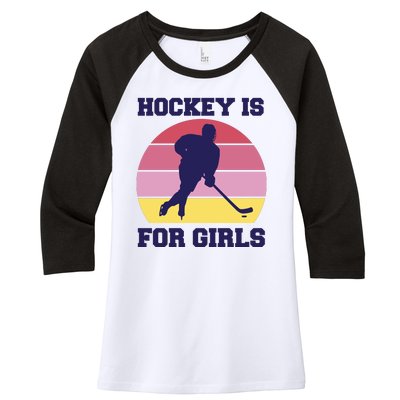 Hockey Is For Girls Retro Sunset Women's Tri-Blend 3/4-Sleeve Raglan Shirt