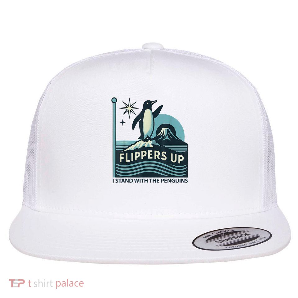 Heard Island Flippers Up Penguin Funny Flat Bill Trucker Hat
