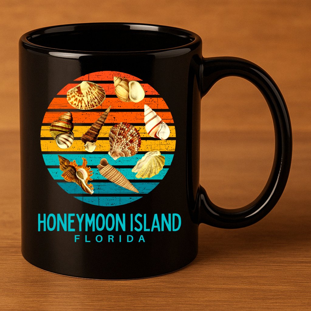 Honeymoon Island Florida Beach Shells Novelty Funny Gift 11oz C Handle Ceramic Mug