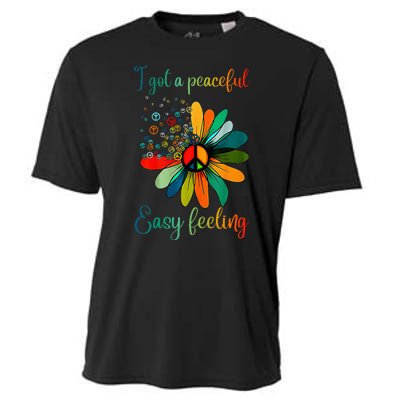 Hippie I Got An Easy Peaceful Feeling Sunflower Peace Sign Cooling Performance Crew T-Shirt