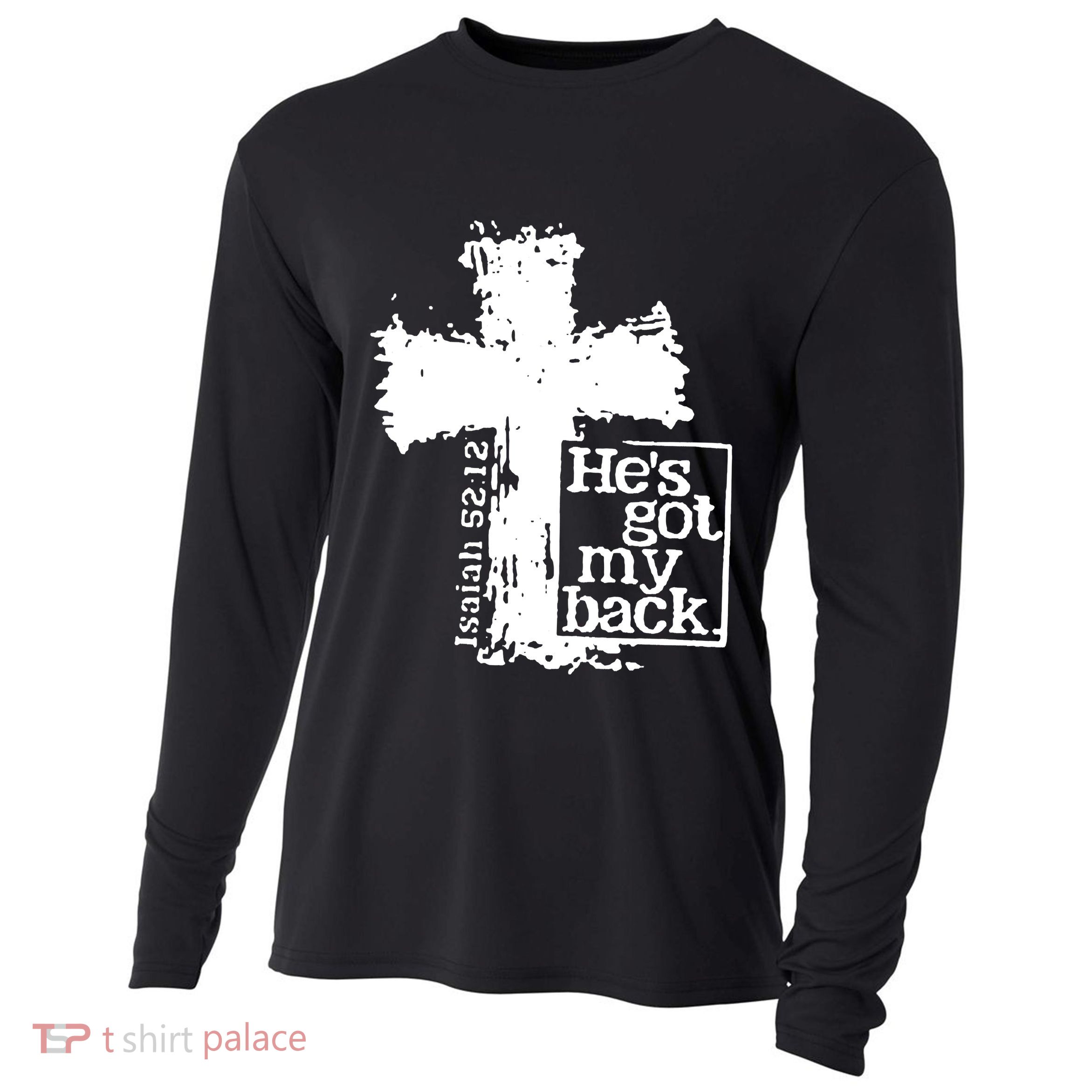 He Is Got My Back Inspirational Christian Cooling Performance Long Sleeve Crew