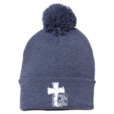 He Is Got My Back Inspirational Christian Pom Pom 12in Knit Beanie