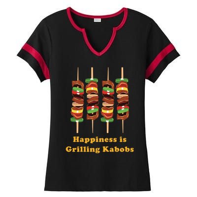 Happiness Is Grilling Kabobs Food Meat Chef Cook Culinary Cute Gift Ladies Halftime Notch Neck Tee