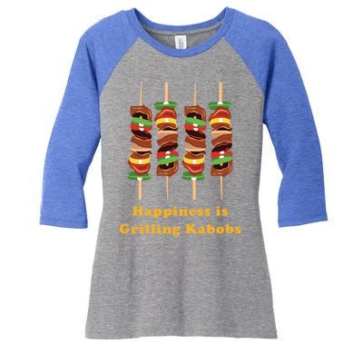 Happiness Is Grilling Kabobs Food Meat Chef Cook Culinary Cute Gift Women's Tri-Blend 3/4-Sleeve Raglan Shirt