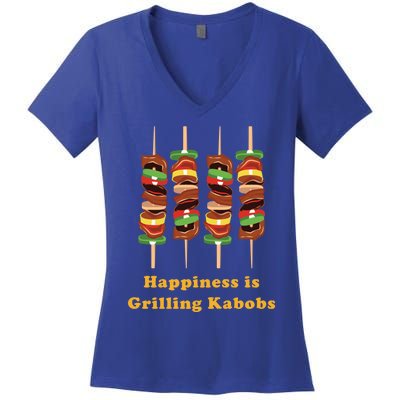 Happiness Is Grilling Kabobs Food Meat Chef Cook Culinary Cute Gift Women's V-Neck T-Shirt