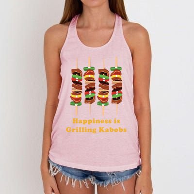 Happiness Is Grilling Kabobs Food Meat Chef Cook Culinary Cute Gift Women's Knotted Racerback Tank