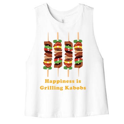 Happiness Is Grilling Kabobs Food Meat Chef Cook Culinary Cute Gift Women's Racerback Cropped Tank