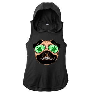 High Off Weed Smiling Pug Ladies PosiCharge Tri-Blend Wicking Draft Hoodie Tank