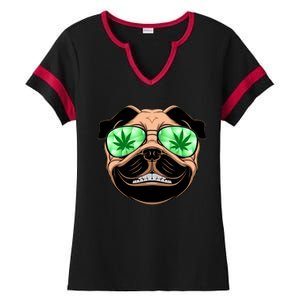 High Off Weed Smiling Pug Ladies Halftime Notch Neck Tee