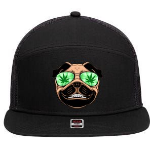 High Off Weed Smiling Pug 7 Panel Mesh Trucker Snapback Hat