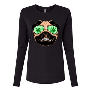 High Off Weed Smiling Pug Womens Cotton Relaxed Long Sleeve T-Shirt