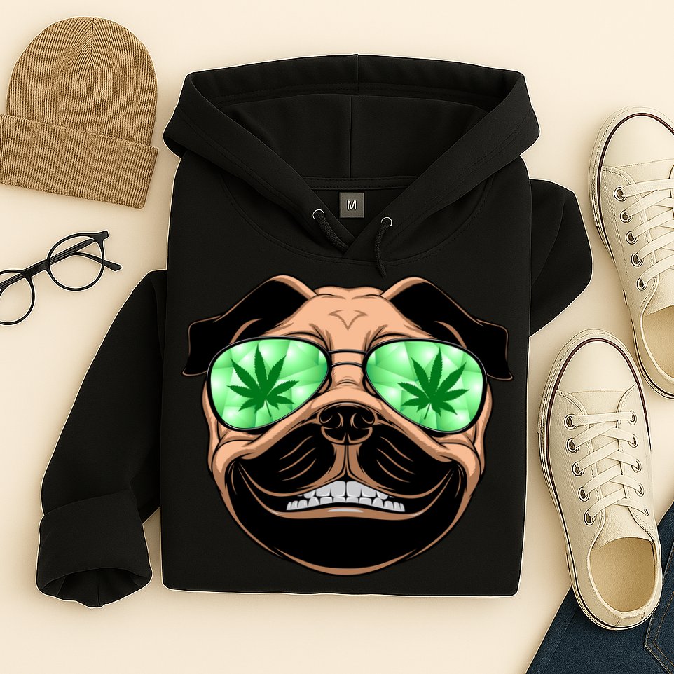 High Off Weed Smiling Pug Hoodie