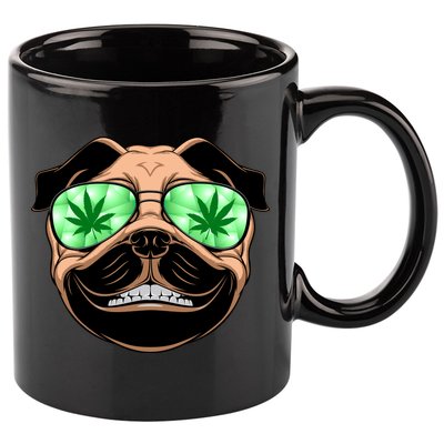 High Off Weed Smiling Pug 11oz C Handle Ceramic Mug