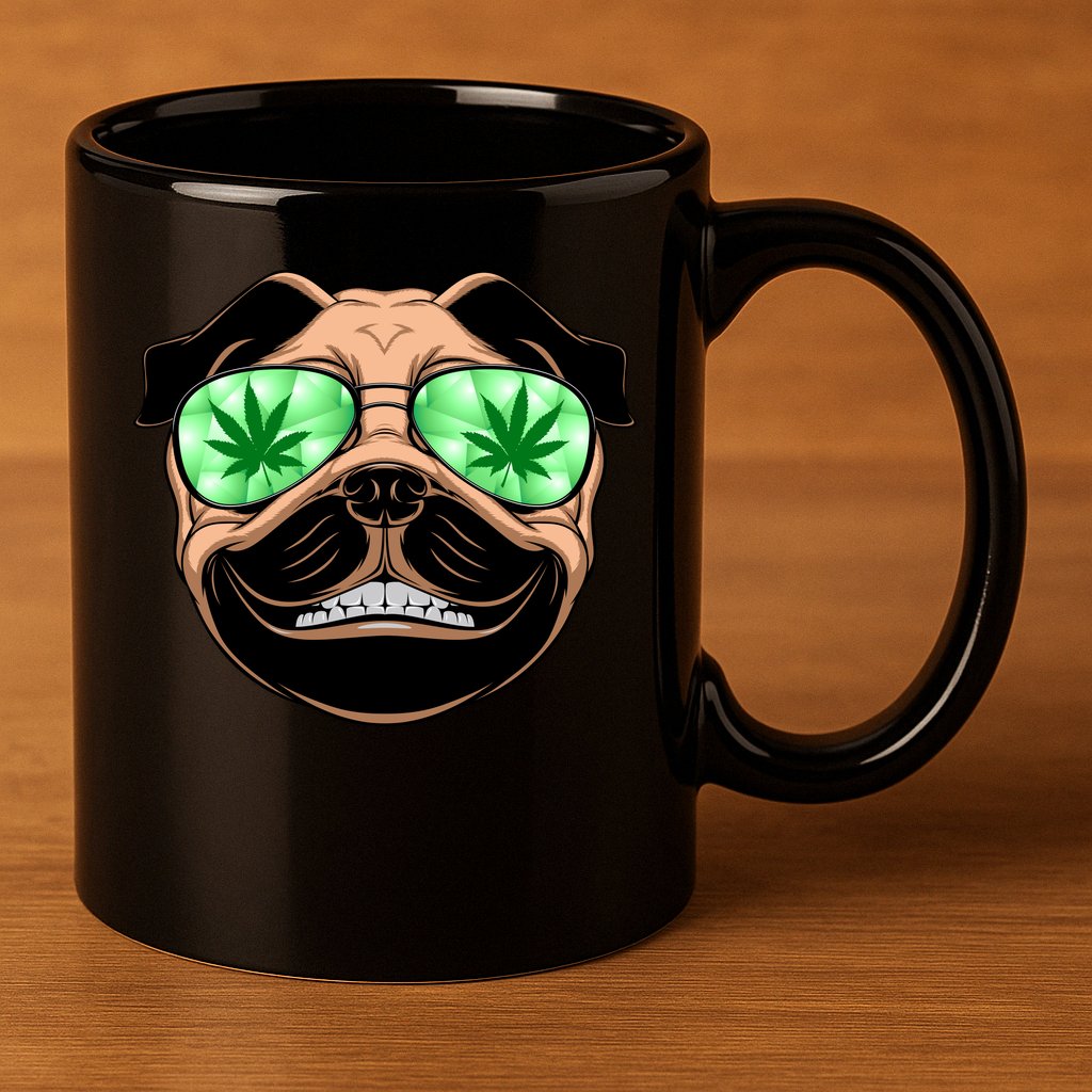 High Off Weed Smiling Pug 11oz C Handle Ceramic Mug