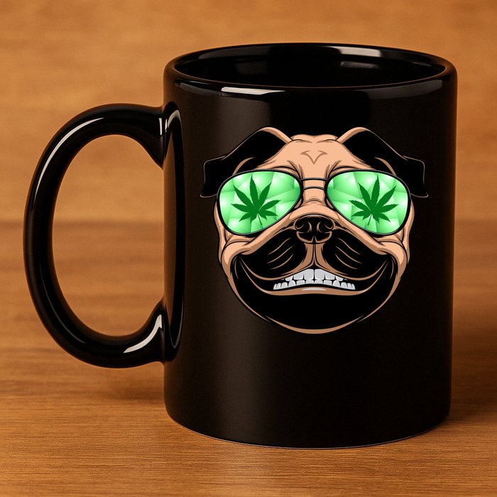 High Off Weed Smiling Pug 11oz C Handle Ceramic Mug