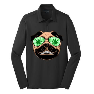 High Off Weed Smiling Pug Silk Touch Performance Long Sleeve Polo