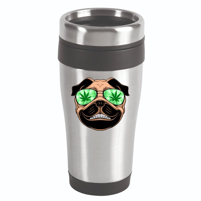 High Off Weed Smiling Pug 16oz Travel Tumbler