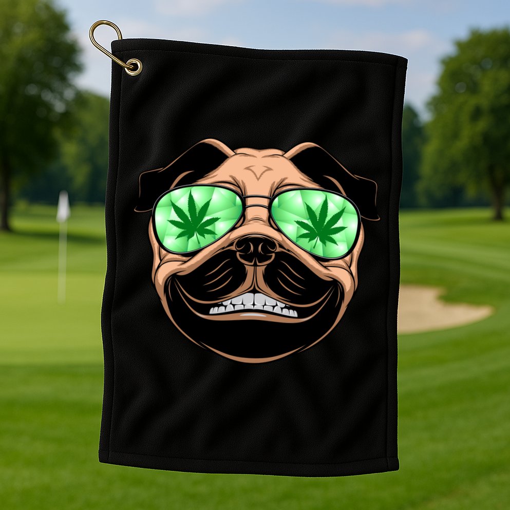 High Off Weed Smiling Pug Golf Towel