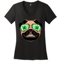 High Off Weed Smiling Pug Women's V-Neck T-Shirt