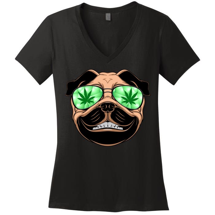 High Off Weed Smiling Pug Women's V-Neck T-Shirt