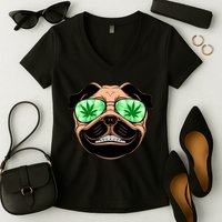 High Off Weed Smiling Pug Women's V-Neck T-Shirt