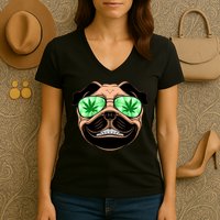 High Off Weed Smiling Pug Women's V-Neck T-Shirt