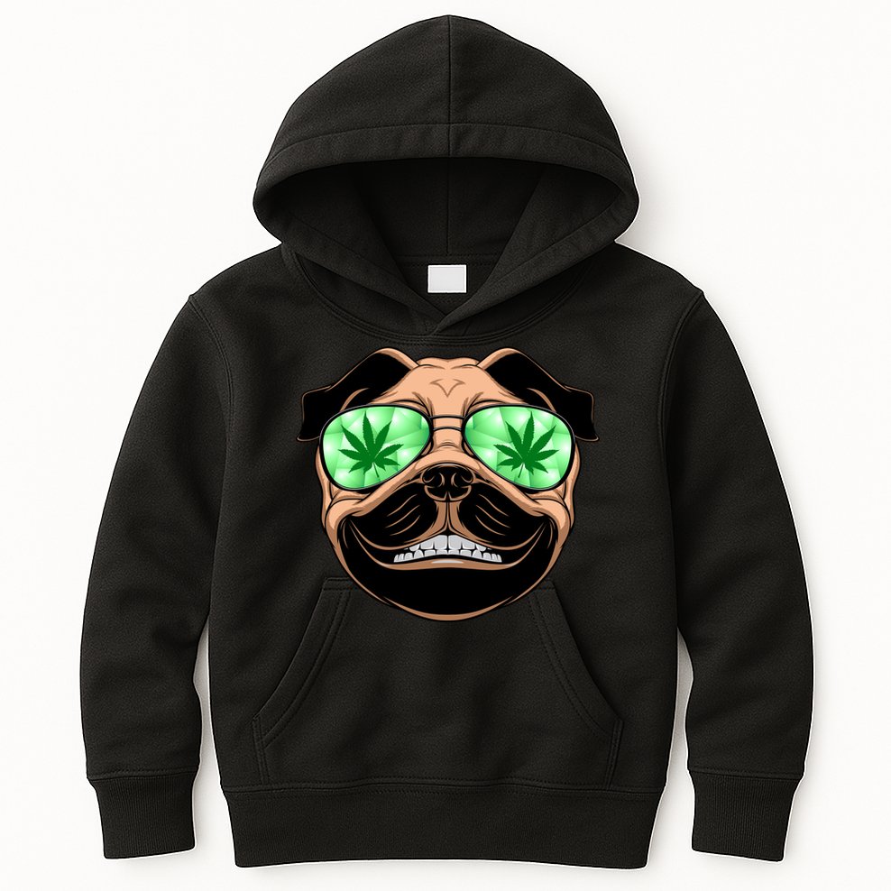 High Off Weed Smiling Pug Kids Hoodie