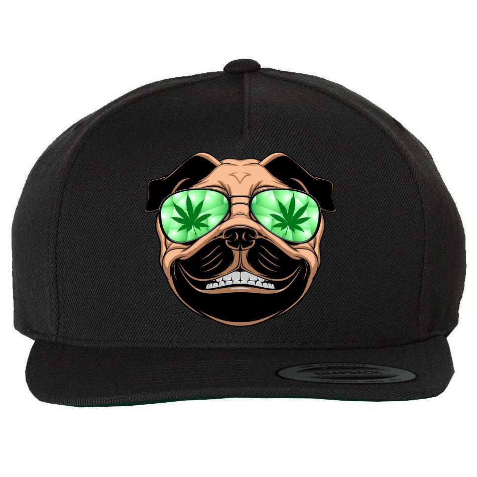 High Off Weed Smiling Pug Wool Snapback Cap