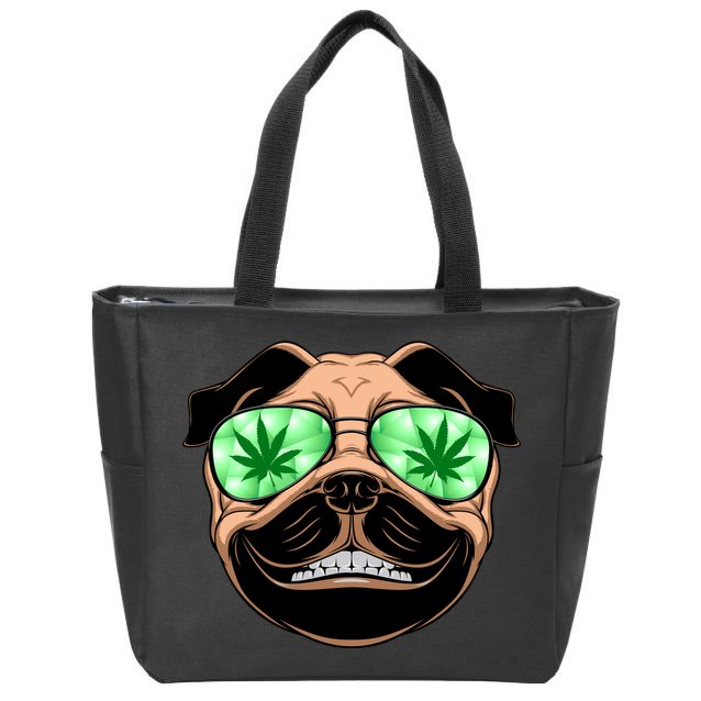 High Off Weed Smiling Pug Zip Tote Bag