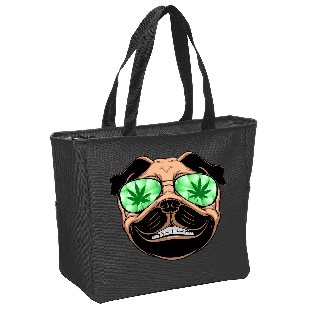 High Off Weed Smiling Pug Zip Tote Bag