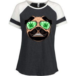 High Off Weed Smiling Pug Enza Ladies Jersey Colorblock Tee