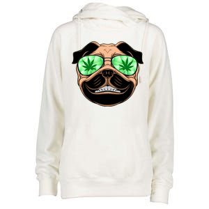 High Off Weed Smiling Pug Womens Funnel Neck Pullover Hood