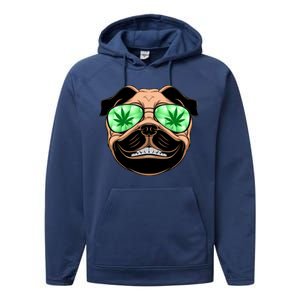 High Off Weed Smiling Pug Performance Fleece Hoodie