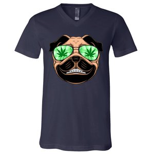 High Off Weed Smiling Pug V-Neck T-Shirt