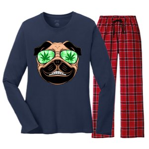 High Off Weed Smiling Pug Women's Long Sleeve Flannel Pajama Set 