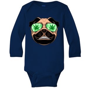 High Off Weed Smiling Pug Baby Long Sleeve Bodysuit