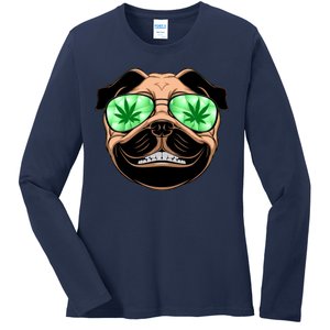 High Off Weed Smiling Pug Ladies Long Sleeve Shirt