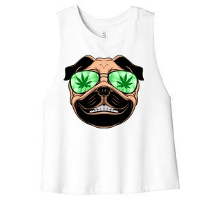 High Off Weed Smiling Pug Women's Racerback Cropped Tank