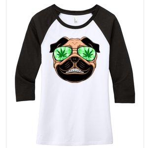 High Off Weed Smiling Pug Women's Tri-Blend 3/4-Sleeve Raglan Shirt