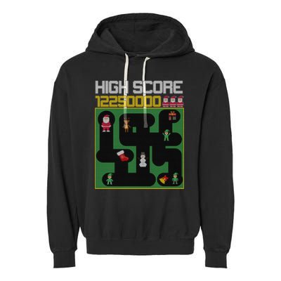 High Score 8-Bit Santa Game Ugly Christmas Garment-Dyed Fleece Hoodie