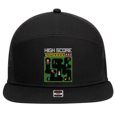 High Score 8-Bit Santa Game Ugly Christmas 7 Panel Mesh Trucker Snapback Hat