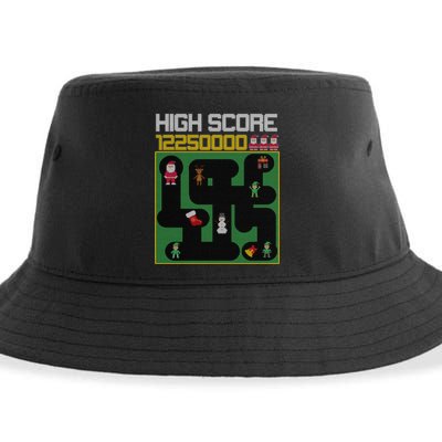 High Score 8-Bit Santa Game Ugly Christmas Sustainable Bucket Hat