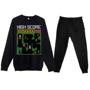 High Score 8-Bit Santa Game Ugly Christmas Premium Crewneck Sweatsuit Set