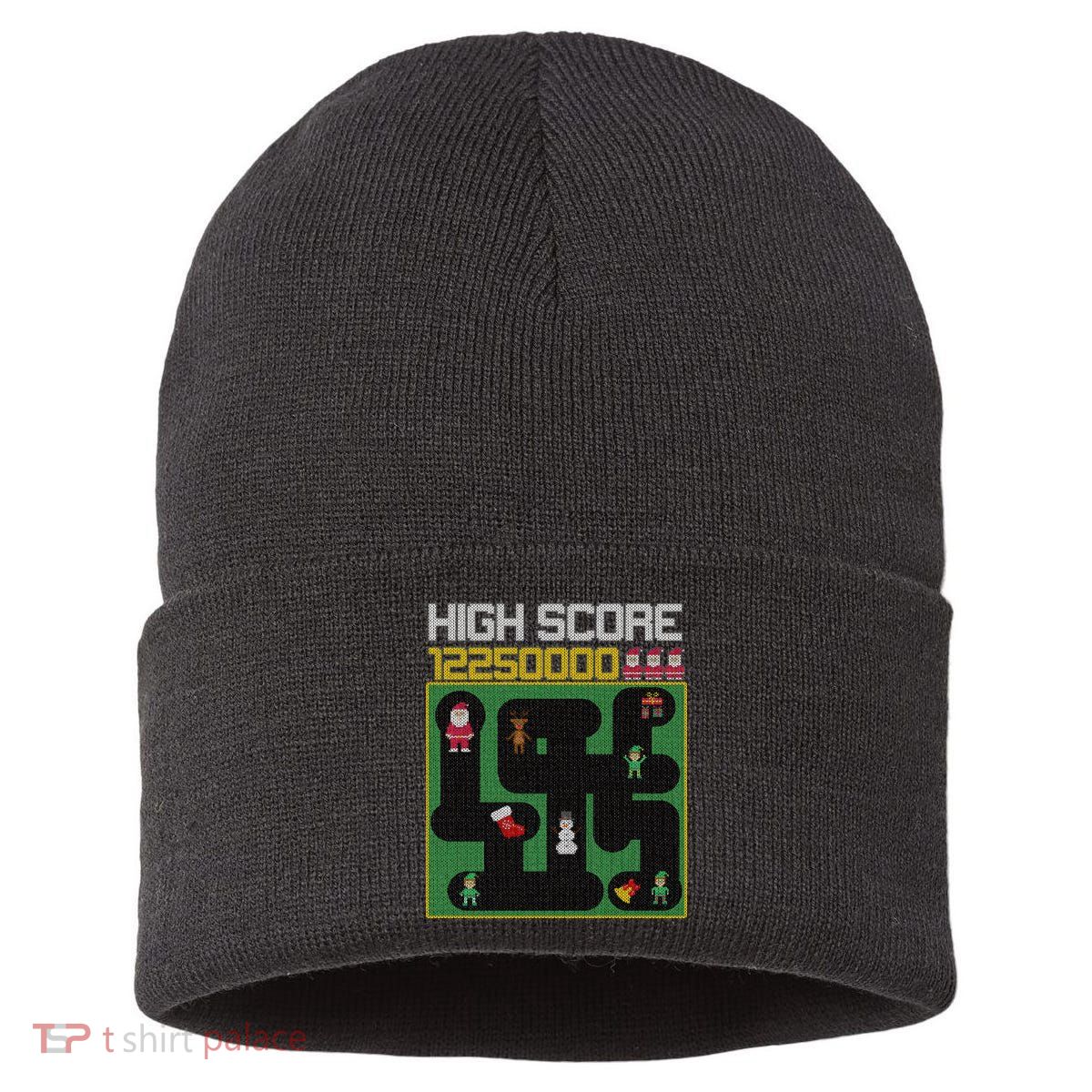 High Score 8-Bit Santa Game Ugly Christmas Sustainable Knit Beanie