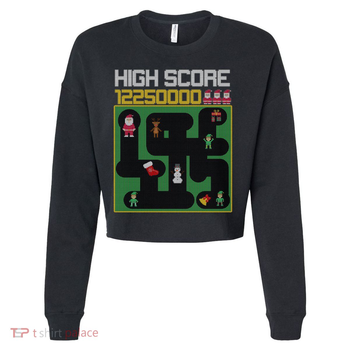 High Score 8-Bit Santa Game Ugly Christmas Cropped Pullover Crew