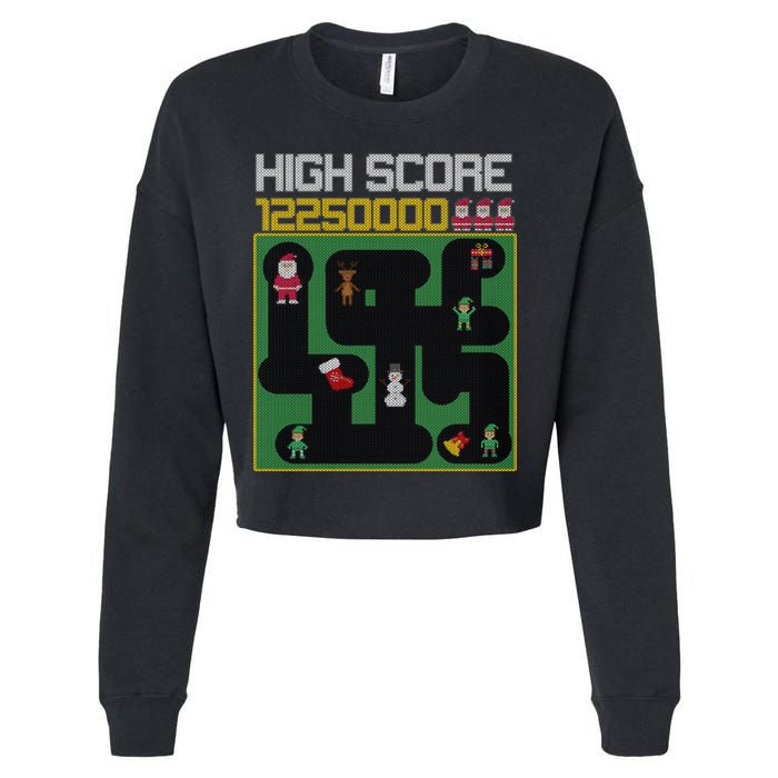 High Score 8-Bit Santa Game Ugly Christmas Cropped Pullover Crew