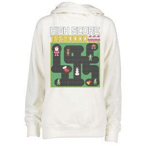 High Score 8-Bit Santa Game Ugly Christmas Womens Funnel Neck Pullover Hood