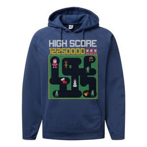 High Score 8-Bit Santa Game Ugly Christmas Performance Fleece Hoodie