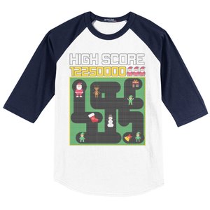 High Score 8-Bit Santa Game Ugly Christmas Baseball Sleeve Shirt